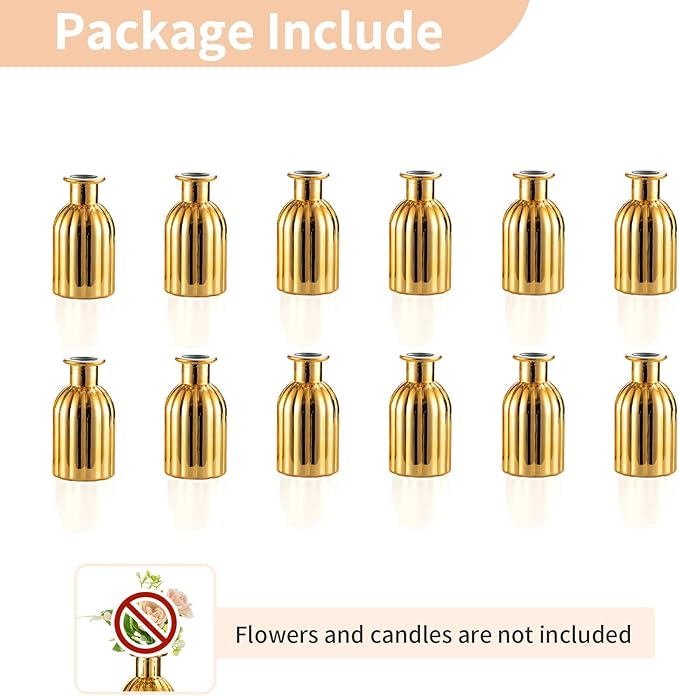NUPTIO Bud Vases Small Gold: 12 Pcs Glass Vase Set in Bulk for Flowers - Mini Vintage Flower Bottle Single Assorted Vases for Wedding Table Centerpieces
