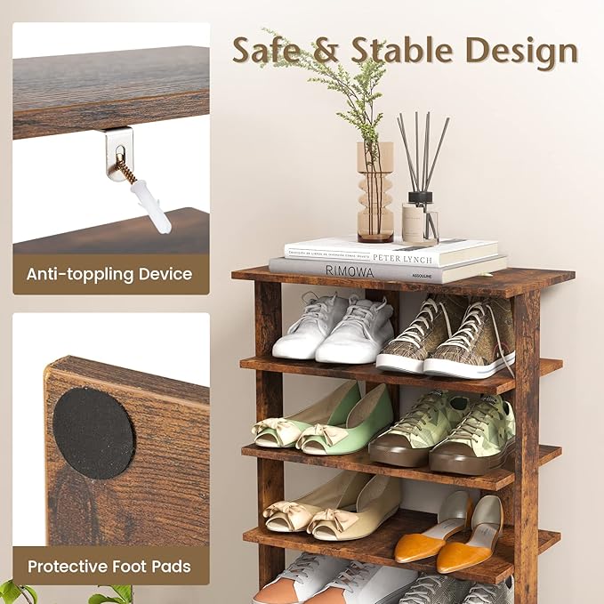 Tangkula 8-Tier Vertical Shoe Rack, Space-Saving Corner Shoe Organizer for 14 Pairs, Narrow Shoe Storage for Entryway, Front Door, or Closet