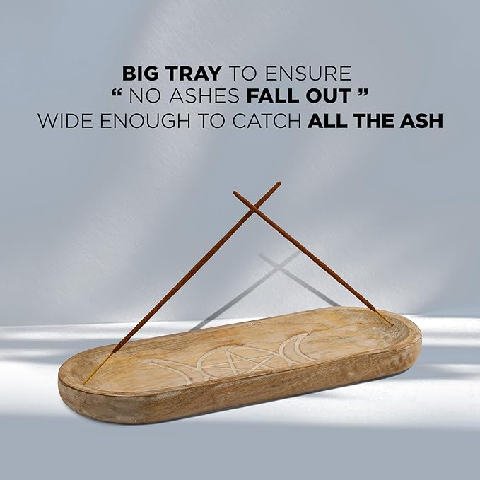 Hand Carved Incense Holder-Incense Burner/Ash Catcher/Handmade Wooden Insence Tray – Modern Gift Home/Room/Kitchen Décor Size 11x4x1.5 Inches