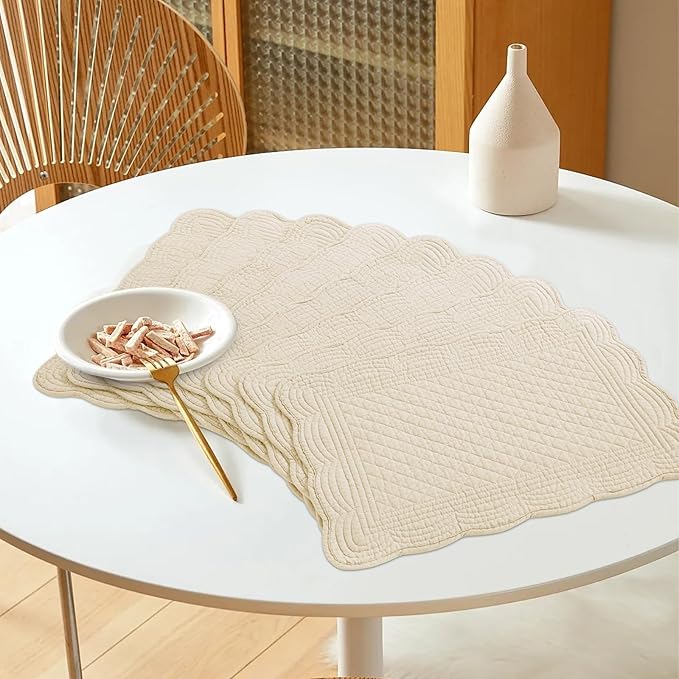HOMBYS Quilted Placemats Set of 6 Washable-13x18 inches Rectangular Placemats for Kitchen Table-100% Cotton Fabric Rectangular Table Mats, (Light Brown)