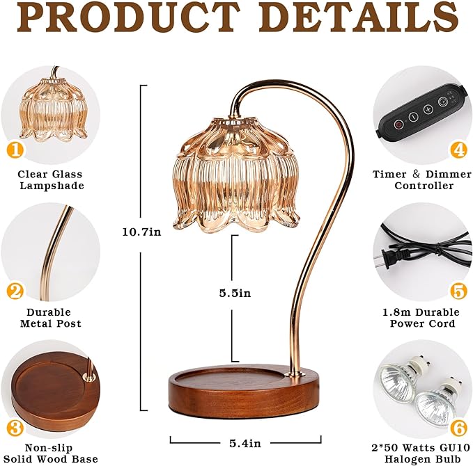 Dimmable Flower Candle Warmer Lamp with Timer, Candle Lamp Warmer, Unique Gifts for Women Mom, Anniversary Birthday Gifts for Her House Warming, Lotus Candle Warmer Light for Jar Candles, Home Decor