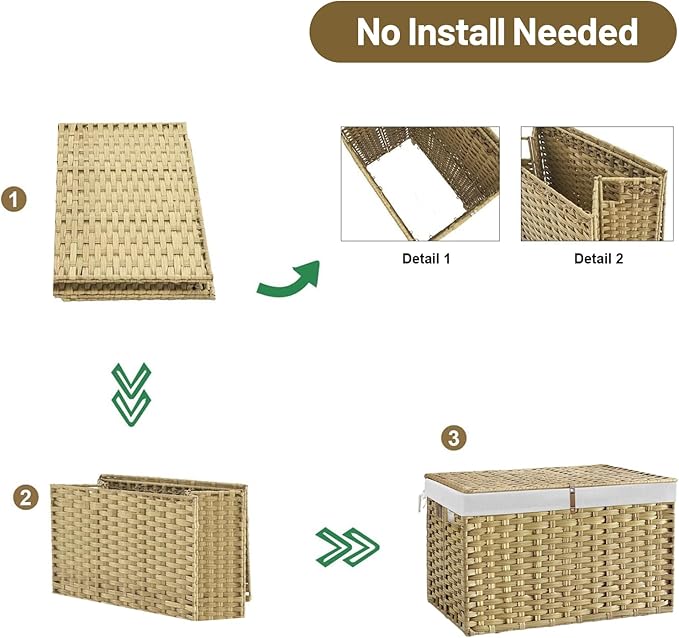 180L Wicker Storage Basket with Lid, Handwoven Rattan Large Shelf Basket with Removable Liner, 47.6 Gallon Wicker Basket for Blanket, Storage Trunk with Handle for Bedroom, Livingroom, Goose Yellow