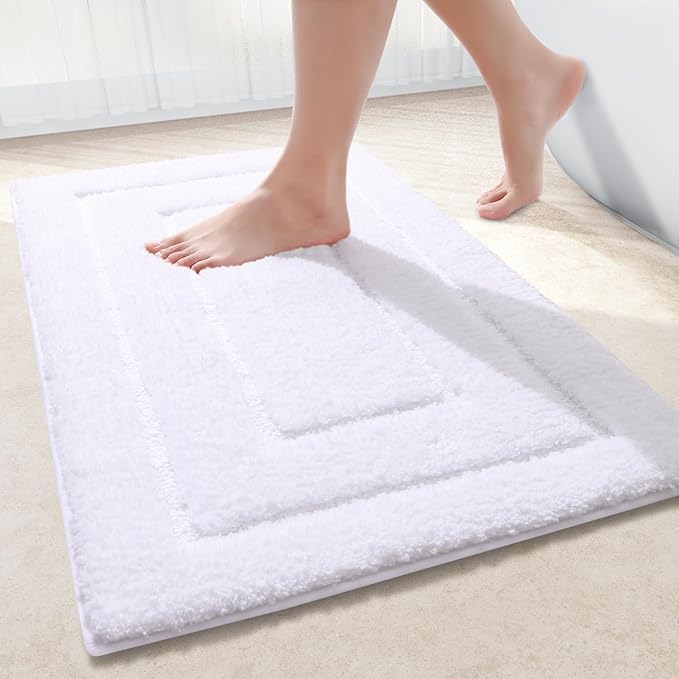 Buganda Bathroom Rugs, 30" x 20", Soft and Absorbent Microfiber Bath Rugs, Non-Slip Shaggy Shower Carpet, Machine Wash Dry Bath Mats for Bathroom Floor, Tub and Shower, White