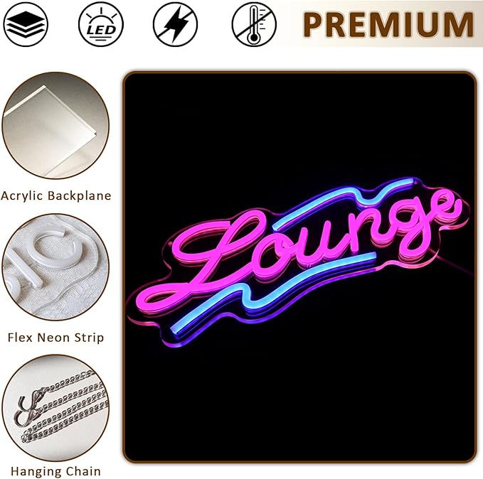 Lounge Neon Sign for Wall Decor, Rest Led Signs for Room, USB Dimmable Neon Lights for Lounge Room Bar Hotel Cafe Nightclub VIP Room Man Cave Home Bedroom Decoration