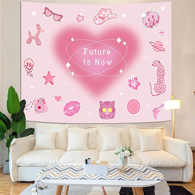 Lunerfex Y2K Tapestry Pink Wall Tapestry, Cute Tapestries for Bedroom Funny Tapestries Wall Hanging for Bedroom Living Room Wall Decor Pink-4 44"x60"
