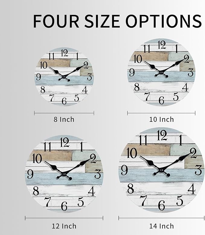 Wall Clock Battery Operated 10 Inch Silent Non Ticking Coastal Design Country Rustic Retro Decorative for Bathroom Kitchen Living Room Bedroom