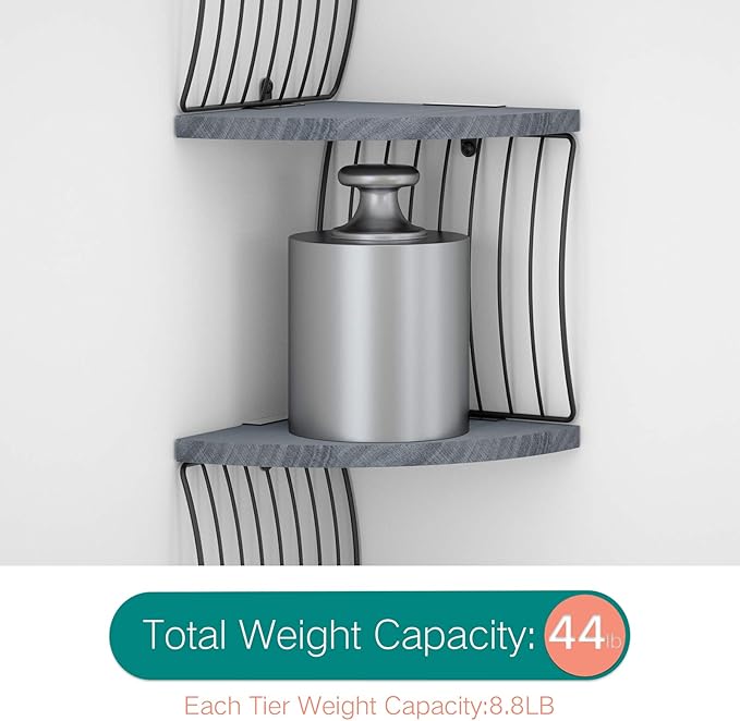 Love-KANKEI Corner Shelf Wall Mount of 5 Tier Rustic Wood Floating Shelves for Bedroom Wall Shelves Living Room Bathroom Kitchen Office and More Weathered Grey