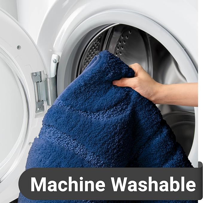 EXDE Bathroom Rugs Mat, Soft Plush Shaggy Microfiber Bath Rug, Non Slip Bath Mats for Bathroom Runner Floor, Machine Washable Absorbent Carpet for Shower Tub, Navy Blue 24"x47"