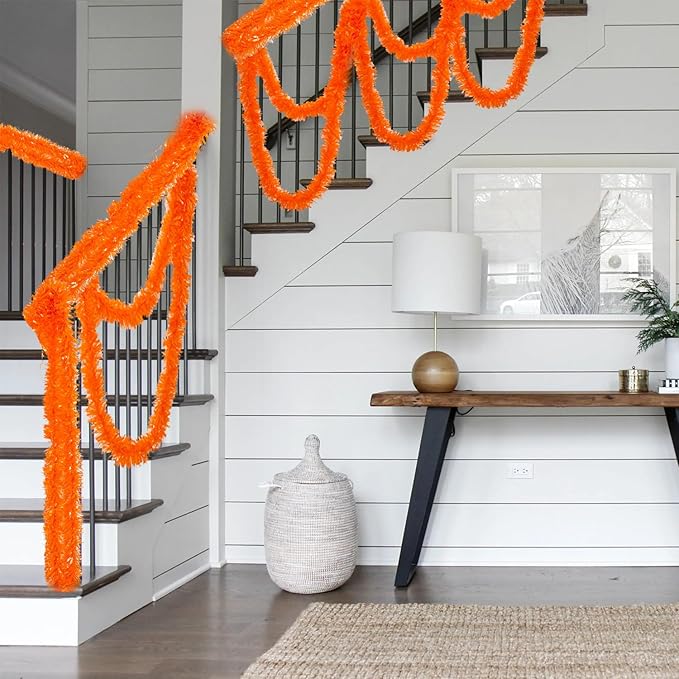 26.2 Feet Orange Holiday Tinsel Garland for Graduation, Birthday, Weddings, Party Decorations, Christmas, Patriotic Foil Tinsel Garland for All-Season Home Indoor Outdoor Party Supplies(Orange)