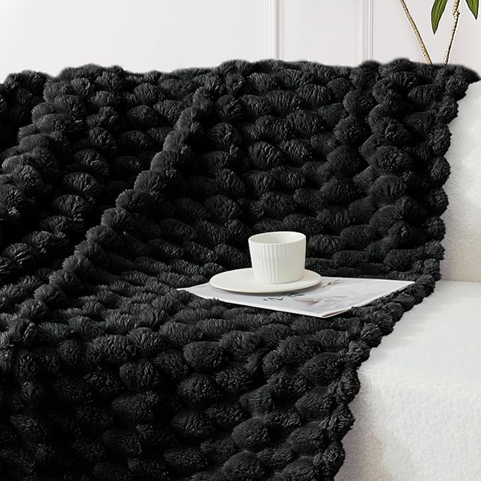 Whale Flotilla Throw Blanket for Couch with Jacquard Pattern, Fuzzy Soft Cozy Exquisite Blankets for All Season, Warm and Fluffy, 50x60 Inch, Black