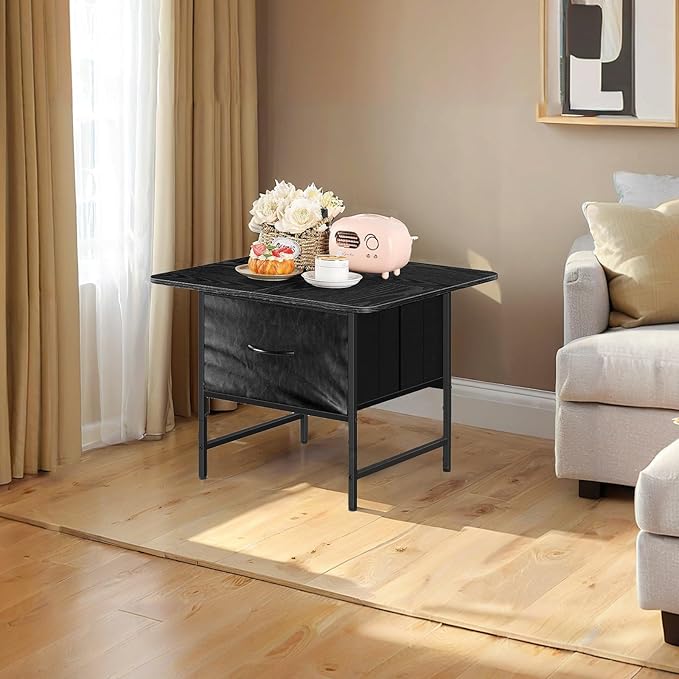 Black Coffee Tables for Living Room Modern Square Coffee Table with 2 Storage Drawers Small Coffee Tables for Small Spaces Wooden Center Table for Living Room Bedroom Guest Room