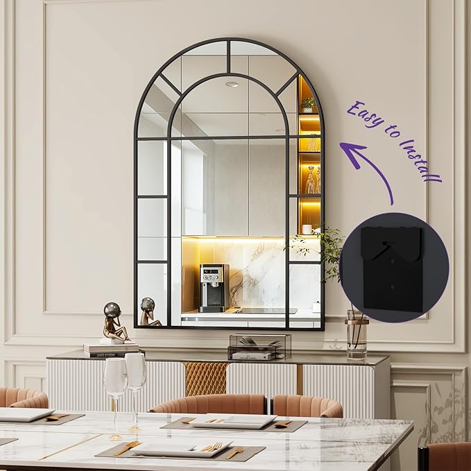 Bathroom Mirror, 32x48 Arched Wall Mirror, Black Wall-Mounted Mirrors, Bathroom Vanity Mirror, Mirrors for Over Sink, Bathroom, Living Room, Bedroom, Entryway