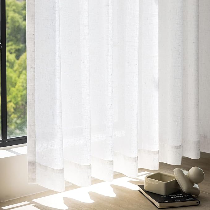 jinchan Linen Curtains 50W x 90L Inch Off White for Living Room Farmhouse Curtains Clip Rings Back Tab Rod Pocket Drapes 4-Panel Set