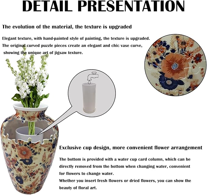 3D Puzzle Vase Unique Flower Vase for Adults Made by 120 Curved Plastic Puzzle Pieces, Vases for Flower Home Creative Gift for Parents & Housewarming