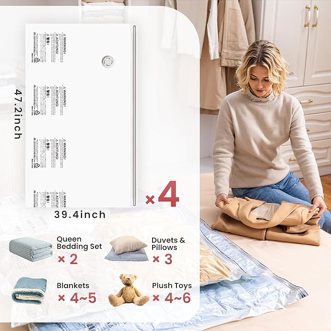 TAILI 4 Pack Vacuum Storage Bags for Comforter and Blankets, XXL Jumbo Vacuum Seal Bags for Bedding (47x39 Inch), Huge Space for Toy, Bedding, Pillows, Save More Closet Space