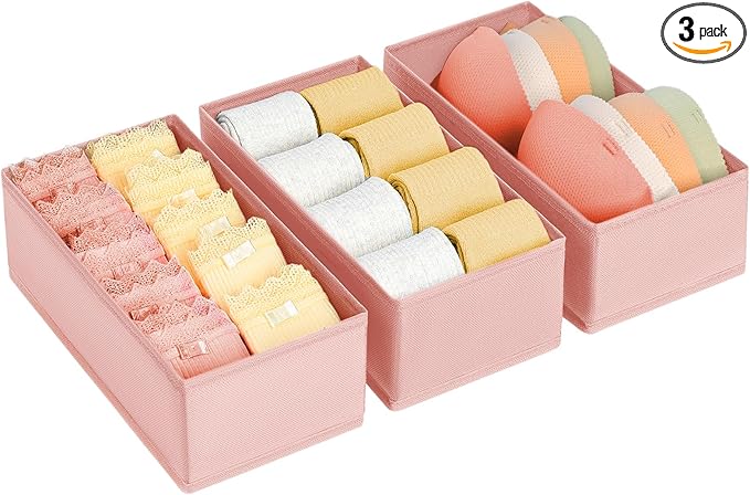 DIMJ Drawer Organizer - Clothes Storage Set of 3, Pink: Sock, Underwear, Bra, Tie, Belt Dividers