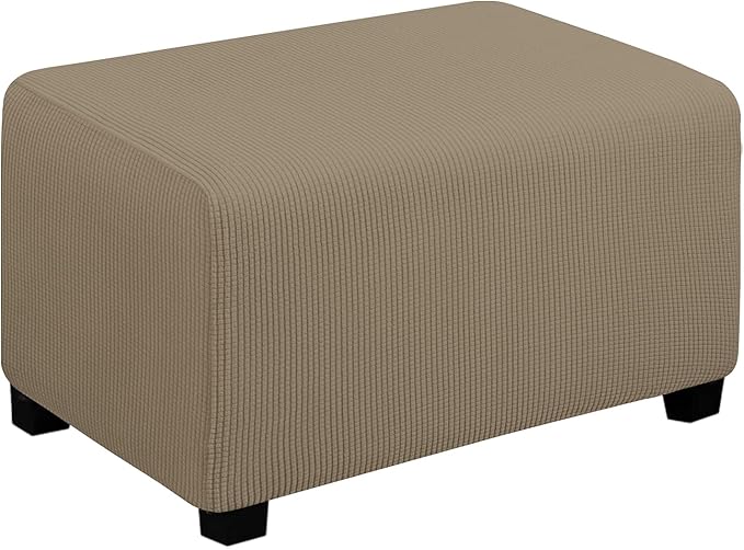 Easy-Going Stretch Ottoman Cover Folding Storage Stool Furniture Protector Soft Rectangle slipcover with Elastic Bottom(Ottoman Small,Natural)