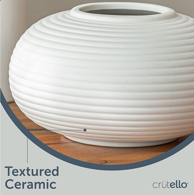 Crutello Ceramic Vase Set - Set of 3 Small White Vases - Perfect for Living Room, Kitchen, Bookshelf, or Entryway Decor