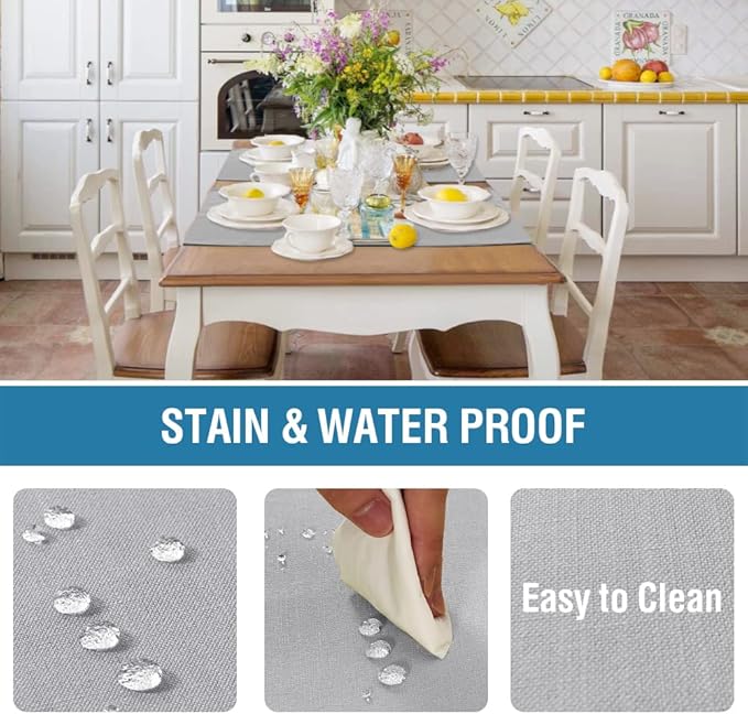 H.VERSAILTEX Linen Placemats Set of 4 Premium Solid Table Placemats for Dining Table Spill-Proof Waterproof Table Mats Heat-Resistant Kitchen Table Mats Washable, 12x18 inches, Grey