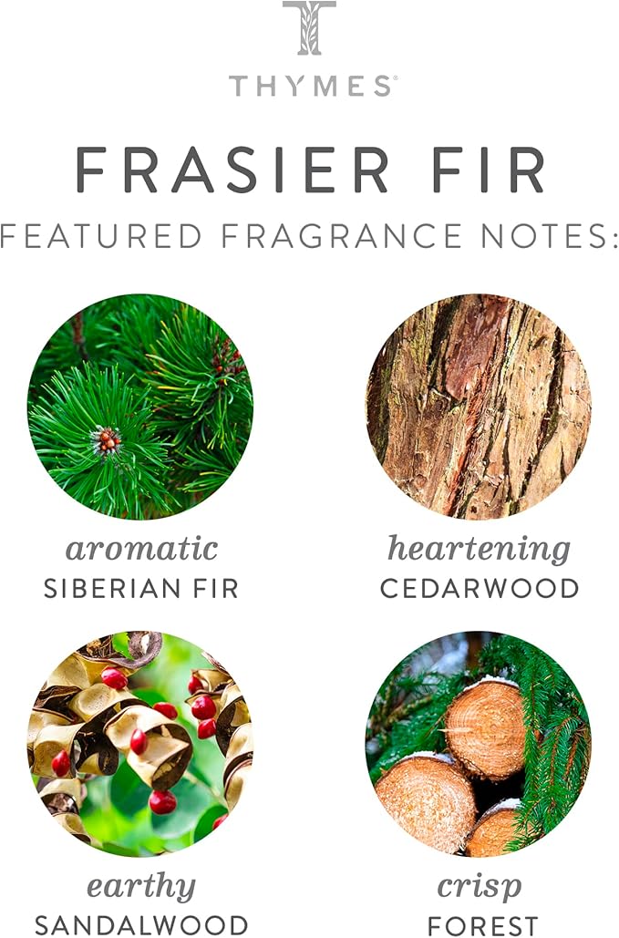 Thymes Frasier Fir Candles - Statement Collection - Silver with Pine Needle Design - Scented Candles for Home Decor - Notes of Siberian Fir Needles, Cedarwood & Sandalwood - Large 4 Wick (40 oz)