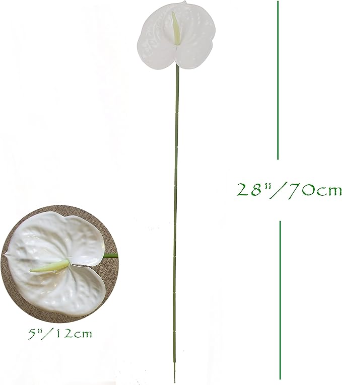 10pcs Artificial Anthurium,28 Inch Faux Tropical Plants Tailflowers,Realistic Flamingo Flower for Home Decor Centerpiece Wedding Bouquet Bonsai,White