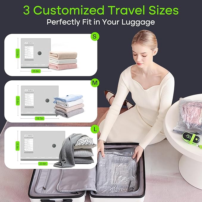Travel Vacuum Storage Bags with USB Pump, 6 Pack Compression Packing Bags for Luggage and Suitcase,Space Saver Bags for Clothes and Clothing Travel