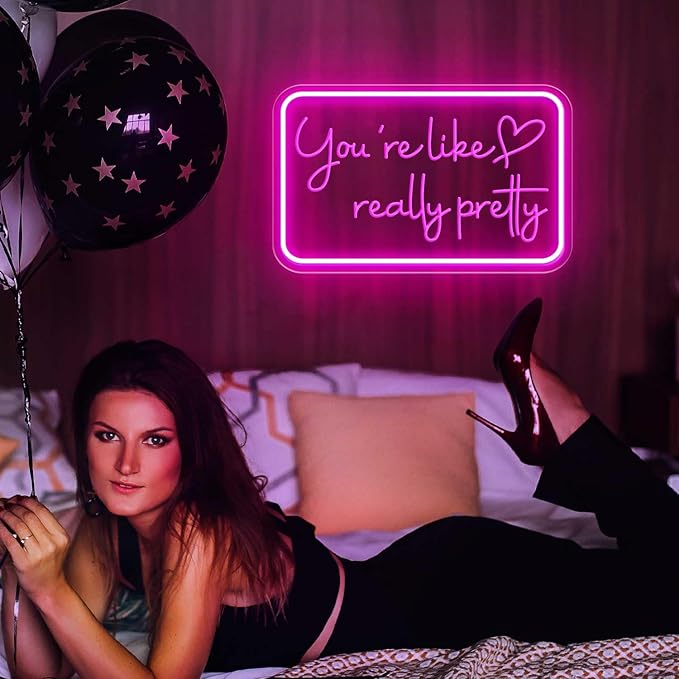 You're Like Really Pretty Neon Sign for Wall Decor, LED Neon Lights Party Decorations, USB Powered Switch Adjustable Brightness Neon Lights, for Powder Room, Bedroom, Clothing Store, Beauty Salon
