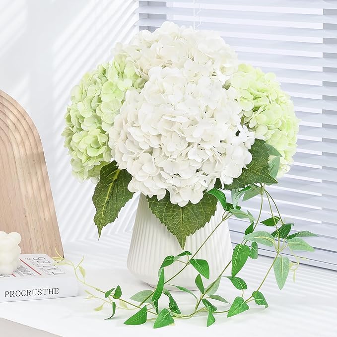 MARTINE MALL 3Pcs 21in Hydrangea Artificial Flowers, Latex Real Touch Hydrangeas Lifelike Large Hydrangea Flowers for Home Decor Party Arrangements Wedding Bouquets Centerpieces (White)