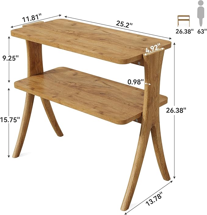 LITTLE TREE Narrow Side Table, 2-Tier Farmhouse End Table with Solid Wood Legs, Small Side Table, Space-Saver for Living Room, Bedroom, Entryway (Light Walnut)