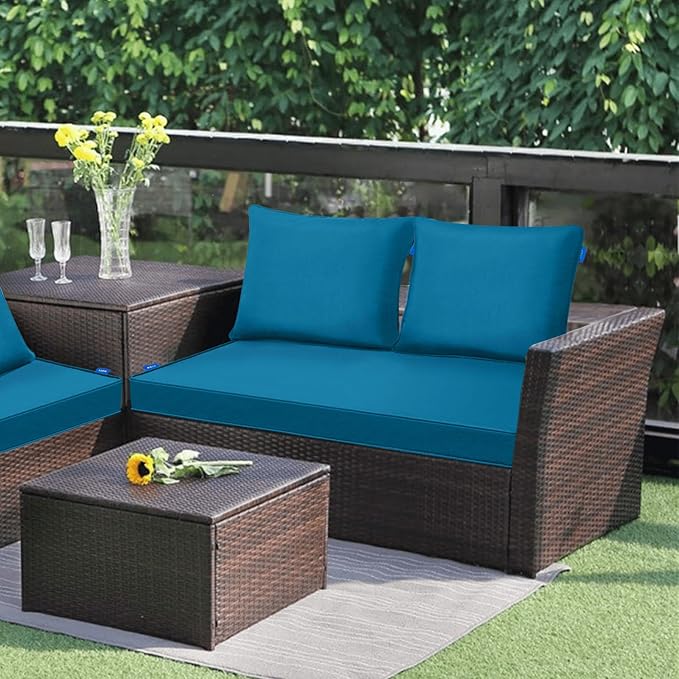 Outdoor Loveseat Cushion Set 46'' x 26'', Outdoor Deep Seat Cushions for Patio Furniture, Water Repellent Outdoor Seat Cushion and Couch Back Cushions for Bench, and Swing (Solid Indigo Blue)