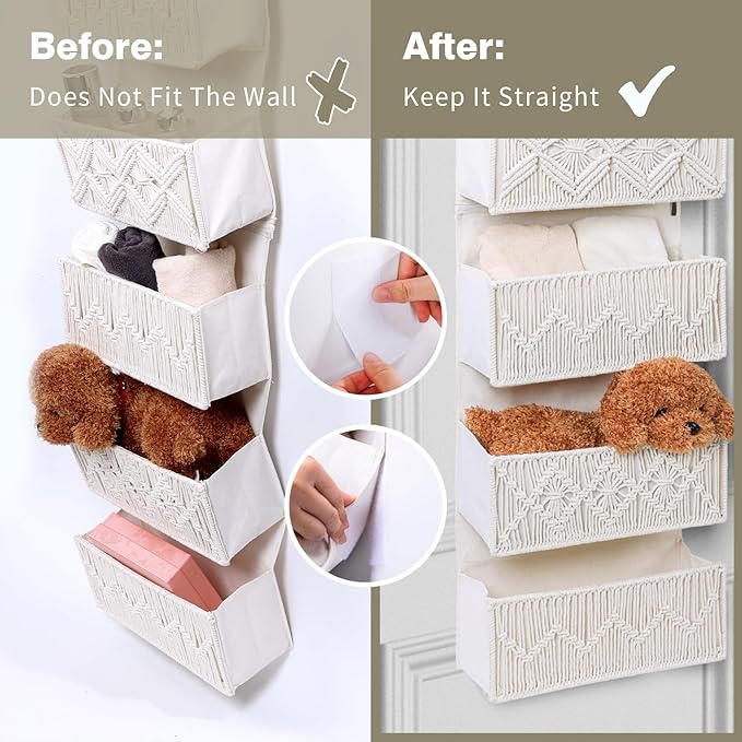 ANTIS'S HOME Over The Door Organizer Boho Decor Storage with 5 Large Woven Pockets, Detachable, Macrame Nursery Organizer and Toy Storage, Behind Door for Bathroom or Bedroom