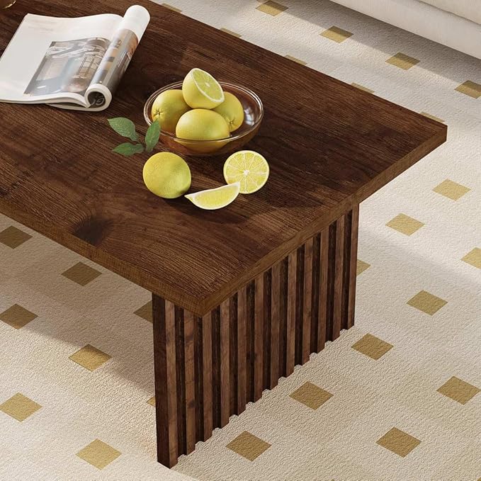 BON AUGURE Coffee Table for Living Room, Farmhouse Wood Center Table, Rectangle Mid-Century Living Room Tables (Rustic Oak, 43Inch)