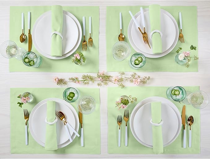 Solino Home Linen Cloth Placemats Set of 4-100% Pure Linen Pastel Green Placemats 14 x 19 Inch for Summer - Fete