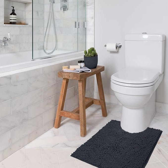 Bathroom Rugs Sets 2 Piece, Luxury Chenille Bath Mat Set, Soft Plush Anti-Slip Bath Rug + U-Shaped Toilet Mat. Microfiber Shaggy Carpet, Super Absorbent (24” x 36” & 20” x 24” U, Charcoal)