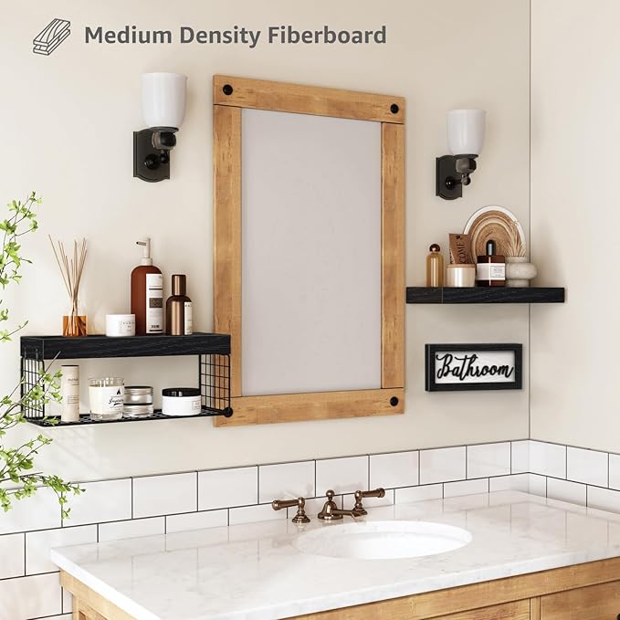 QEEIG Bathroom Shelves Over Toilet - Paper Storage Wall Mounted Farmhouse Decor Decorations Aesthetic Décor Sign Small Floating Shelf 2+1 Set 16 inch, Black (020B)