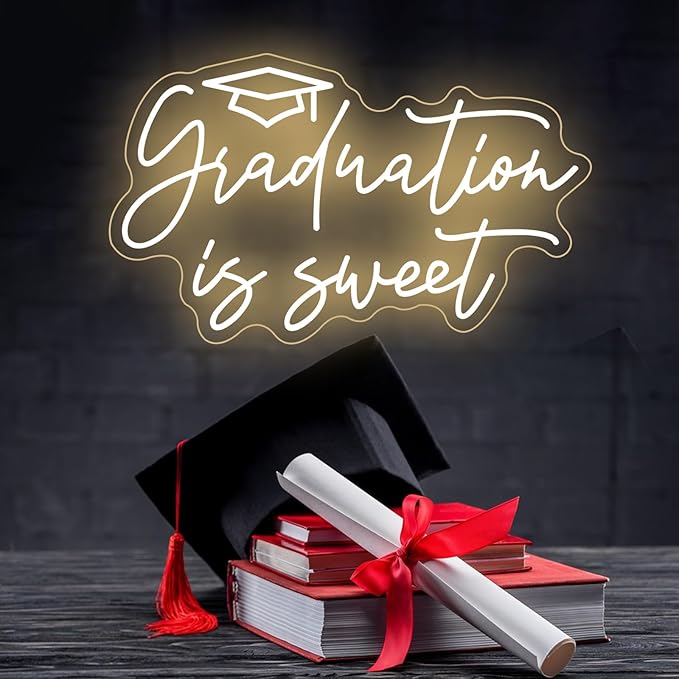 Graduation is Sweet Cap Neon Sign Class of 2025 Grad Party LED Neon Light Congrats Grad Prom Party Backdrop Wall Decor Graduation Gift