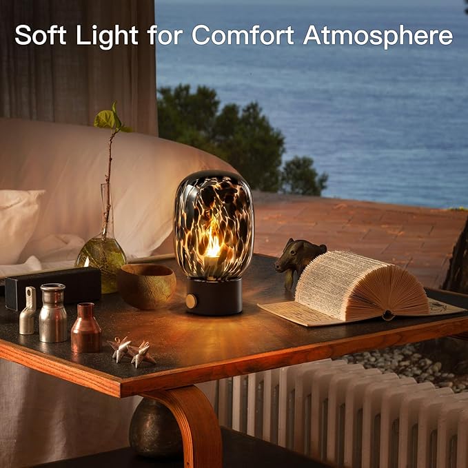 ONEWISH Nightstand Table Lamp,Small Vintage Desk Lamp with Bulb,Bedside Lamp Translucent Glass Stepless Dimmable,Murano Aesthetic Home Decor for Bedroom Living Room Kitchen