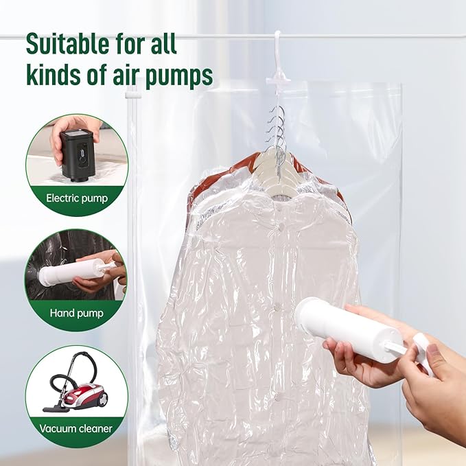 Hanging Vacuum Storage Bags For Clothes With Hand Pump,Coat Storage Bag Hanging,Vacuum Bags For Clothes,Space Saver Vacuum Storage Bags,Garment, Clothing, Dress, Suit, Long Coat, Jacket(Short 4 Pack)