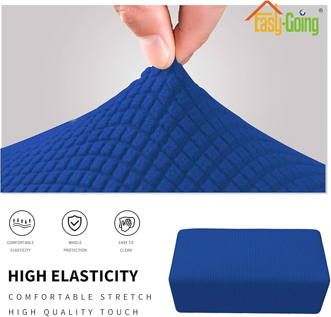 Easy-Going Stretch Ottoman Cover Folding Storage Stool Furniture Protector Soft Rectangle slipcover with Elastic Bottom(Ottoman Large,Classic Blue)
