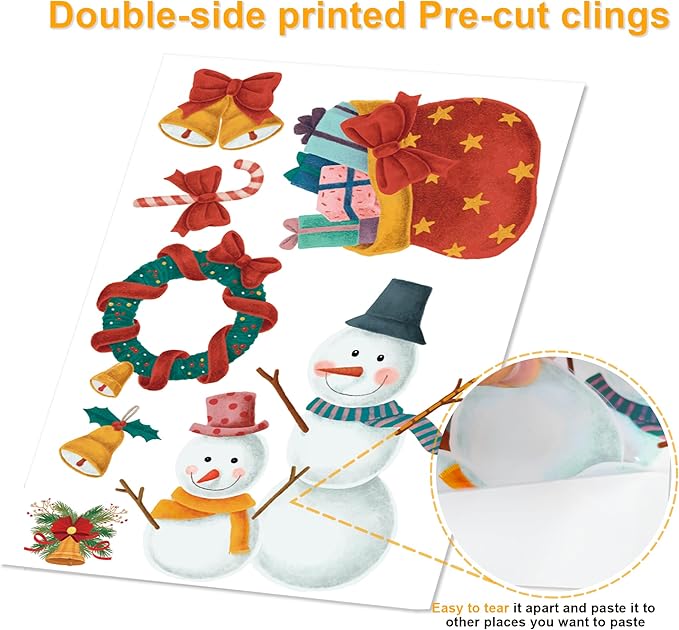 Christmas Decorations - Snowflake Window Clings Stickers for Glass | Christmas Decorations Indoor Outdoor - Holiday Santa Claus Reindeer Decals Xmas Decor Party Favors Supplies for Outside 2025