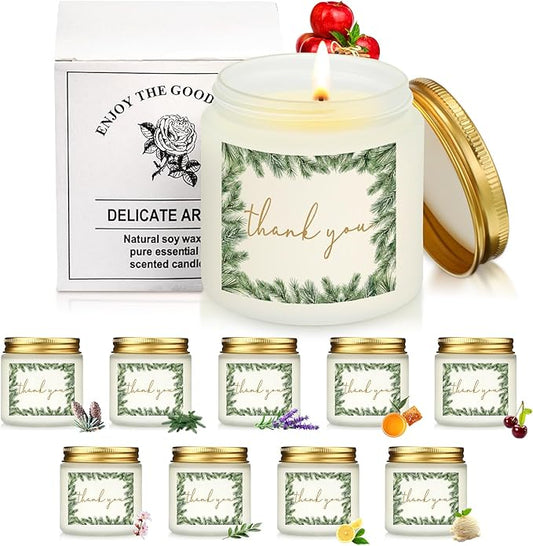 Coume 10 Set Thank You Gifts Candles Employee Appreciation 3.5 oz Christmas Scented Candles Bulk Inspirational Soy Wax Jar Candle Thank You Gifts for Team Coworkers Employee Teacher Volunteers