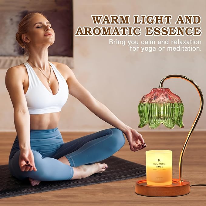 Glass Candle Warmer Lamp with Timer, Electric Candle Warmer Lamp, Birthday Gifts for Women, Mom, Female Friend, Flower Candle Lamp Warmer Gifts, Aromatic Candle Warmer Light for Vintage Home Decor