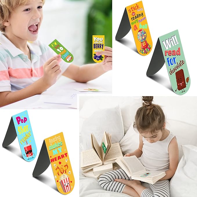 48 Pack Scented Bookmarks Magnetic Scratch and Sniff Fruit Food Bookmarks for Kids Cute Page Markers with Sayings for Kids Students Teens Teachers(Mixed Flavor)