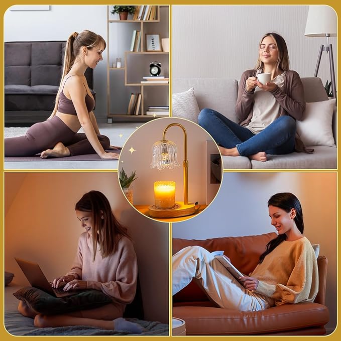 Candle Warmer Lamp Electric Timer - Candles Height Control Dimmable Warmers Scented Lamps No Flame Heat Warm Melt Wax Jar Modern Home Decor Table Lights for Home Living Bedroom