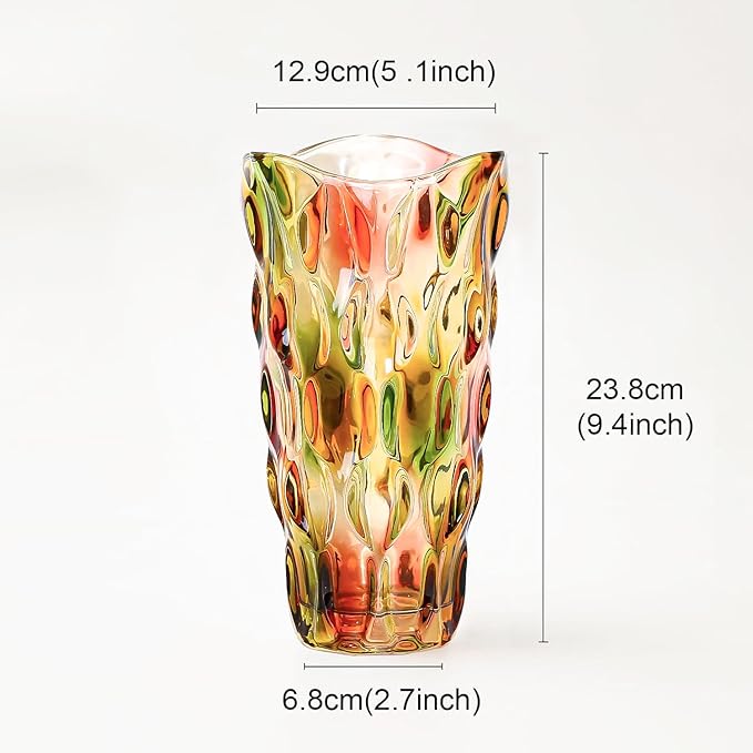 CEMABT 9.5inch 3.4 lb Glass Vases for Flowers Unbreakable Thickened Morden vase for Tables Centerpieces,Colorful,Vintage and Clear Rose Large Flower vases for Bouquet Unique Gifts(Rosa Colorful)