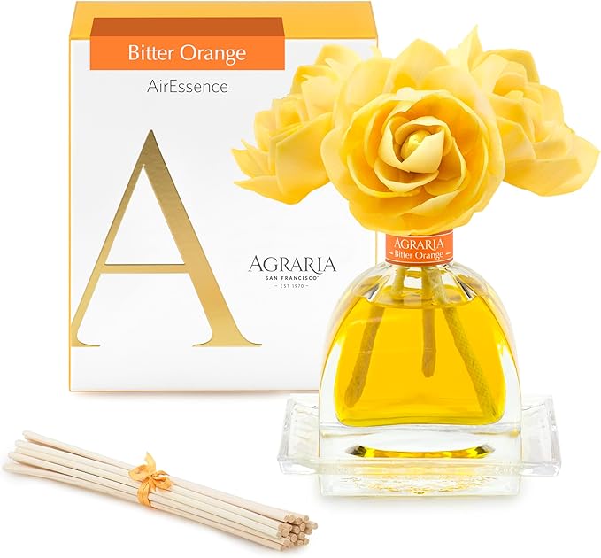 AGRARIA AirEssence Flower and Reed Diffuser Set, Hand Crafted Sola Flower Botanical Home Fragrance Diffuser, Scented Oil Reed Diffuser, Flower and Reed Diffuser Gift Set for All Occasions
