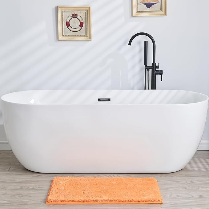 Douceur Orange Bathroom Rugs Non Slip, Super Soft Microfiber Bath Mats Washable, Fluffy Absorbent Bath Rugs for Bathroom, Quick Dry Shower Mat, 32" x 20"