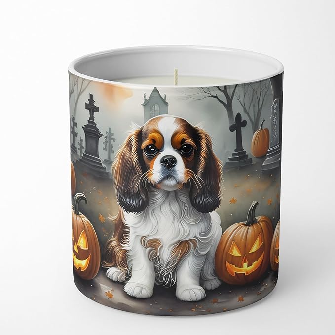 Caroline's Treasures DAC2029CDL Cavalier Spaniel Spooky Halloween Decorative Soy Candle Nature Soy Wax Essential Oil Home Decor Ideal for Bedroom Kitchen Bath Office Gift, 10 oz