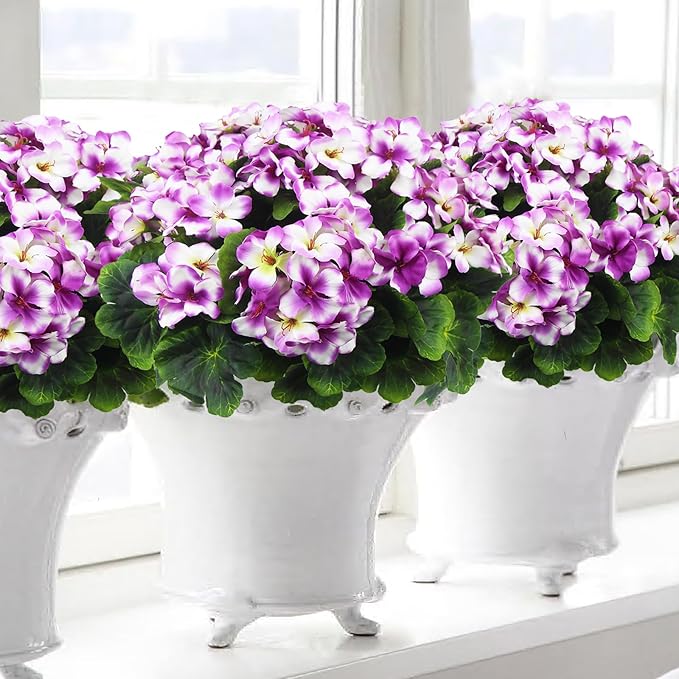 2 Pcs Artificial Geraniums for Outdoor Silk Geranium Flowers Purple Artificial Geranium Bush Faux Flowers Geraniums Branch for Garden Patio Cemetary Vase Table Centerpiece Indoor Decor