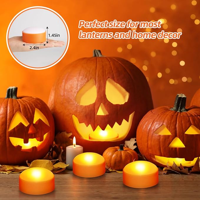 Halloween LED Pumpkin Lights, Blinking Battery Operated Lights with Remote Control and Timer, Dimmable Halloween Candle Lights for Halloween Decorations and Pumpkin Decorations - 4 Pack, Orange